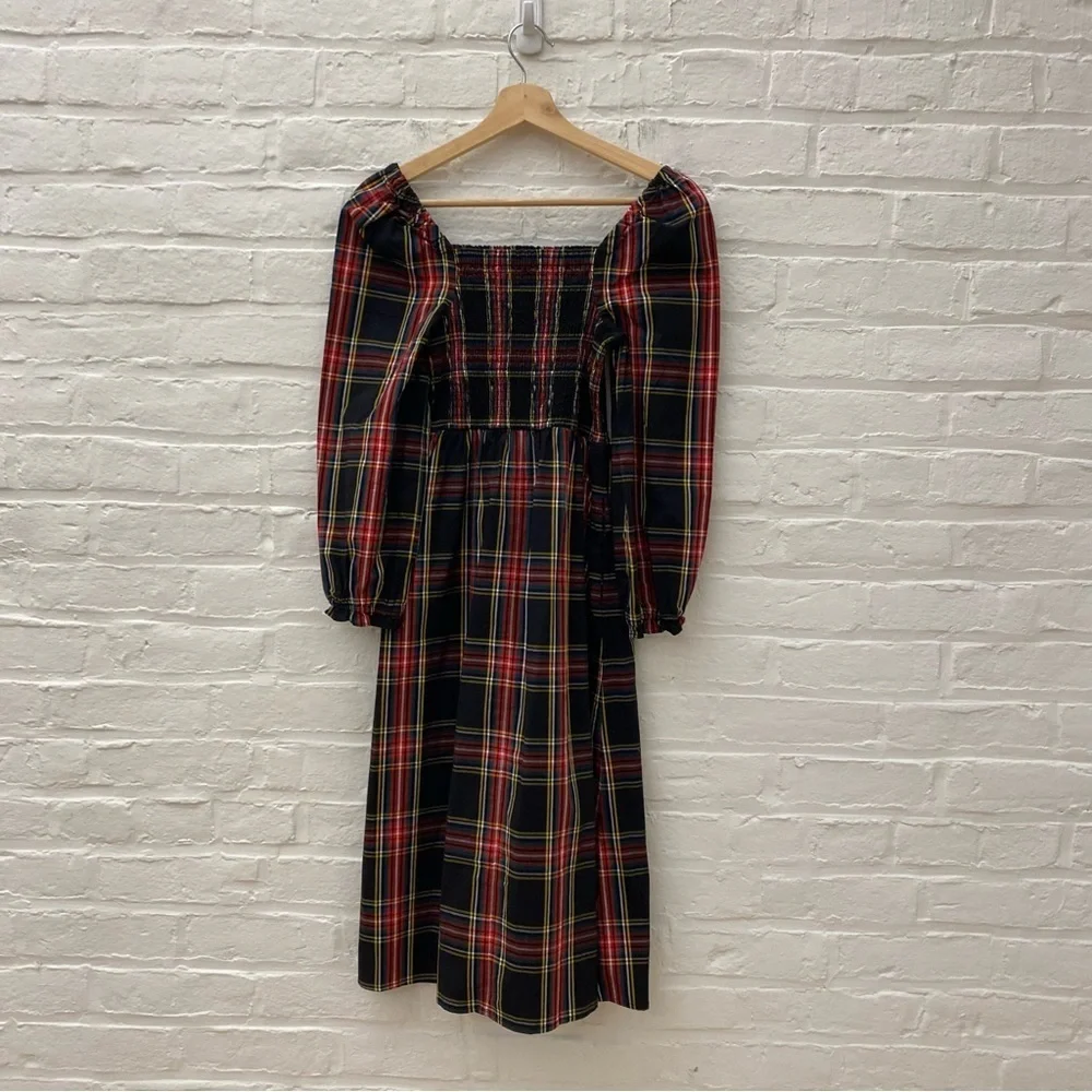 J. Crew‎ || Tartan Plaid Smocked Holiday Midi Dress Black XXS Petite